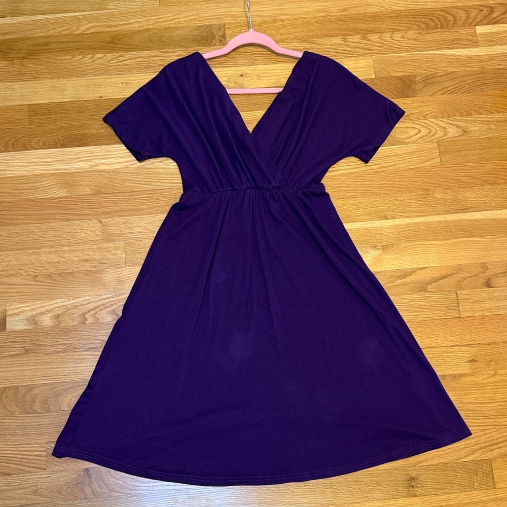 Women's Deep Plum V-Neck A-Line Dress